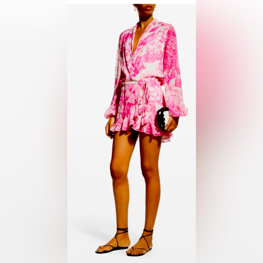 NEW Rococo Sand Cerise Short Plunging Wrap Dress, M